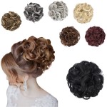 Elaine Big Messy Bun Extension Curly Hair Buns Hair Pieces for Women Synthetic Wavy Large Scrunchies Thick Updo Ponytail (Natural Black -113A)