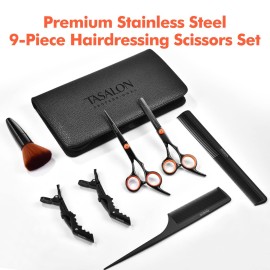 TASALON Hair Cutting Scissors Kit- All-in-1 Set of Hair Cutting Scissors - Professional Hair Shears, Thinning Scissor, Hair Comb, Neck Duster in Leather Bag -Haircut Scissor Kit