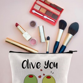 VAMSII Olive You Makeup Bag Funny Olive Gift I Love You Gifts Olive Lovers Gifts Anniversary Romantic Gifts Olive Pun Gifts (Olive You)