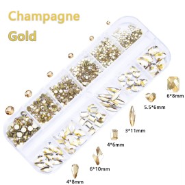 660Pcs Champagne Gold Crystal Rhinestones Nail Art Flat Back Round Multi Sized Shapes Stones Gem Rhinestone Beads for Nail Art DIY Jewelry Crafts Accessories 660Pcs Champagne Gold Crystal Rhinestones Nail Art Flat Back Round Multi Sized Shapes Stones Gem Rhinestone Beads for Nail Art DIY Jewelry Crafts Accessories