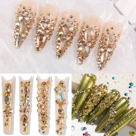 660Pcs Champagne Gold Crystal Rhinestones Nail Art Flat Back Round Multi Sized Shapes Stones Gem Rhinestone Beads for Nail Art DIY Jewelry Crafts Accessories 660Pcs Champagne Gold Crystal Rhinestones Nail Art Flat Back Round Multi Sized Shapes Stones Gem Rhinestone Beads for Nail Art DIY Jewelry Crafts Accessories