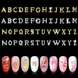 Kalolary 156Pcs Gold Silver 3D Capital Rhinetone Nail Letter English Alphabet Stud Charm DIY Manicure Jewelry Making Crafts Decoration for Women Girls