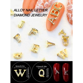 Kalolary 156Pcs Gold Silver 3D Capital Rhinetone Nail Letter English Alphabet Stud Charm DIY Manicure Jewelry Making Crafts Decoration for Women Girls