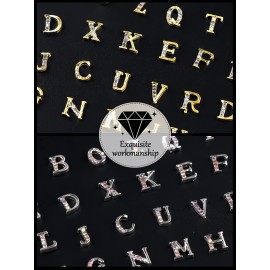 Kalolary 156Pcs Gold Silver 3D Capital Rhinetone Nail Letter English Alphabet Stud Charm DIY Manicure Jewelry Making Crafts Decoration for Women Girls
