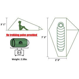 1 Person Trekking Pole Tent for Backpacking - Ultralight Backpacking Tent, Waterproof Hiking Tent for Camping, Lightweight Camping Tent for Scouts, Trekker(NO Trekking Poles)