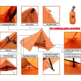 1 Person Trekking Pole Tent for Backpacking - Ultralight Backpacking Tent, Waterproof Hiking Tent for Camping, Lightweight Camping Tent for Scouts, Trekker(NO Trekking Poles)
