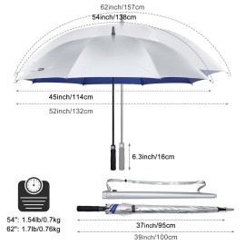 G4Free 62 Inch UV Protection Golf Umbrella UPF 50+ Large Sun Blocking Auto Open Windproof Rain Umbrellas (Silver/Blue)