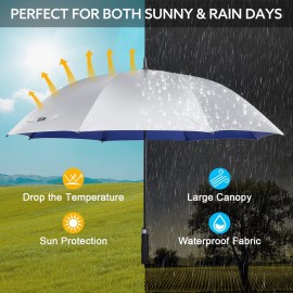G4Free 62 Inch UV Protection Golf Umbrella UPF 50+ Large Sun Blocking Auto Open Windproof Rain Umbrellas (Silver/Blue)