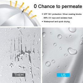 G4Free 62 Inch UV Protection Golf Umbrella UPF 50+ Large Sun Blocking Auto Open Windproof Rain Umbrellas (Silver/Blue)