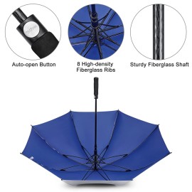 G4Free 62 Inch UV Protection Golf Umbrella UPF 50+ Large Sun Blocking Auto Open Windproof Rain Umbrellas (Silver/Blue)