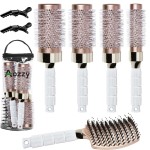 Aozzy Round Brush Set with Boar Bristle Curved Vented Hairbrush for Styling, Drying, and Healthier, Shinier Hair