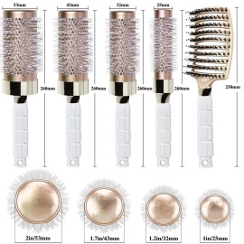 Aozzy Round Brush Set with Boar Bristle Curved Vented Hairbrush for Styling, Drying, and Healthier, Shinier Hair