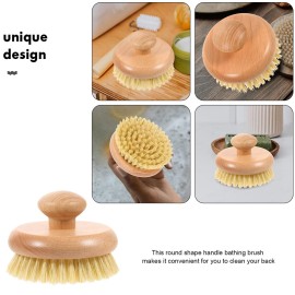 Cleaning Scrubber Body Brush Round Handle Wood Dry Brush Body Exfoliating Brush Back Skin Scrubber Bath Shower Brush for Home Men Bath Shower Body Wash Scrubber