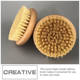 Cleaning Scrubber Body Brush Round Handle Wood Dry Brush Body Exfoliating Brush Back Skin Scrubber Bath Shower Brush for Home Men Bath Shower Body Wash Scrubber