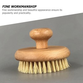 Cleaning Scrubber Body Brush Round Handle Wood Dry Brush Body Exfoliating Brush Back Skin Scrubber Bath Shower Brush for Home Men Bath Shower Body Wash Scrubber