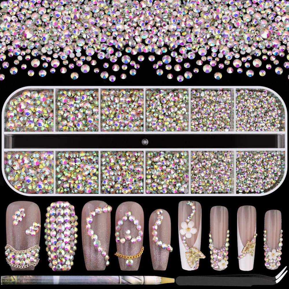 3600pcs Glass Rhinestones 1.8/2/2.4/2.8/3/4mm Flatback Crystal for Nail, AB Color Multi Sizes Nail Gems for Nail Art Decoration Manicure with Tweezer and Pickup Pencil 3600pcs Glass Rhinestones 1.8/2/2.4/2.8/3/4mm Flatback Crystal for Nail, AB Color Multi Sizes Nail Gems for Nail Art Decoration Manicure with Tweezer and Pickup Pencil