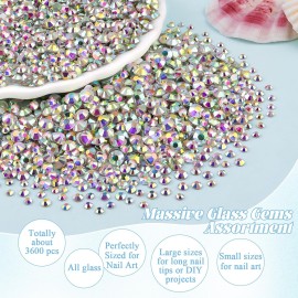 3600pcs Glass Rhinestones 1.8/2/2.4/2.8/3/4mm Flatback Crystal for Nail, AB Color Multi Sizes Nail Gems for Nail Art Decoration Manicure with Tweezer and Pickup Pencil 3600pcs Glass Rhinestones 1.8/2/2.4/2.8/3/4mm Flatback Crystal for Nail, AB Color Multi Sizes Nail Gems for Nail Art Decoration Manicure with Tweezer and Pickup Pencil