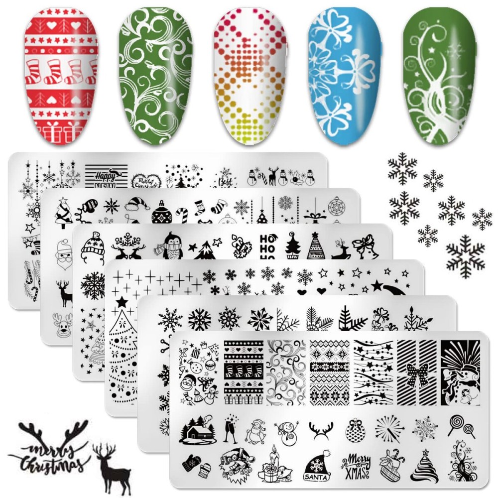 SILPECWEE 6pcs Christmas Nail Stamping Plate Nail Stamp Snowflake Elk Winter Nail Stencils Nail Art Stamping Kit Holiday Manicure Template SILPECWEE 6pcs Christmas Nail Stamping Plate Nail Stamp Snowflake Elk Winter Nail Stencils Nail Art Stamping Kit Holiday Manicure Template
