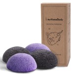 myHomeBody Natural Konjac Facial Sponges - for Gentle Face Cleansing and Exfoliation - with Lavender Purple and Activated Charcoal, Set of 4