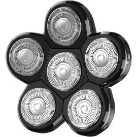 Head Shaver Replacement Heads, Kibiy 6 Blades Replacement Head, Bald Shaver Replacement Head, Replacement Shaver Head, Shaver Heads Replacement (Black)