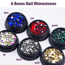 6 Boxes AB Blue Red Green Gold Black Rhinestones for Nails Mixed Colored Multi Shaped Sized Colorful Nail Beads Glass Gems Stones Nail Rhinestones Kit for Nail DIY Crafts Clothes Shoes Jewelry 6 Boxes AB Blue Red Green Gold Black Rhinestones for Nails Mixed Colored Multi Shaped Sized Colorful Nail Beads Glass Gems Stones Nail Rhinestones Kit for Nail DIY Crafts Clothes Shoes Jewelry