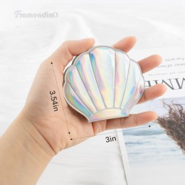 Framendino, 4 Pack Portable Glitter Shell Shape Mirror Foldable Travel Makeup Cute Double-Sided Magnification Small Compact Seashell Mini Handhold for Women