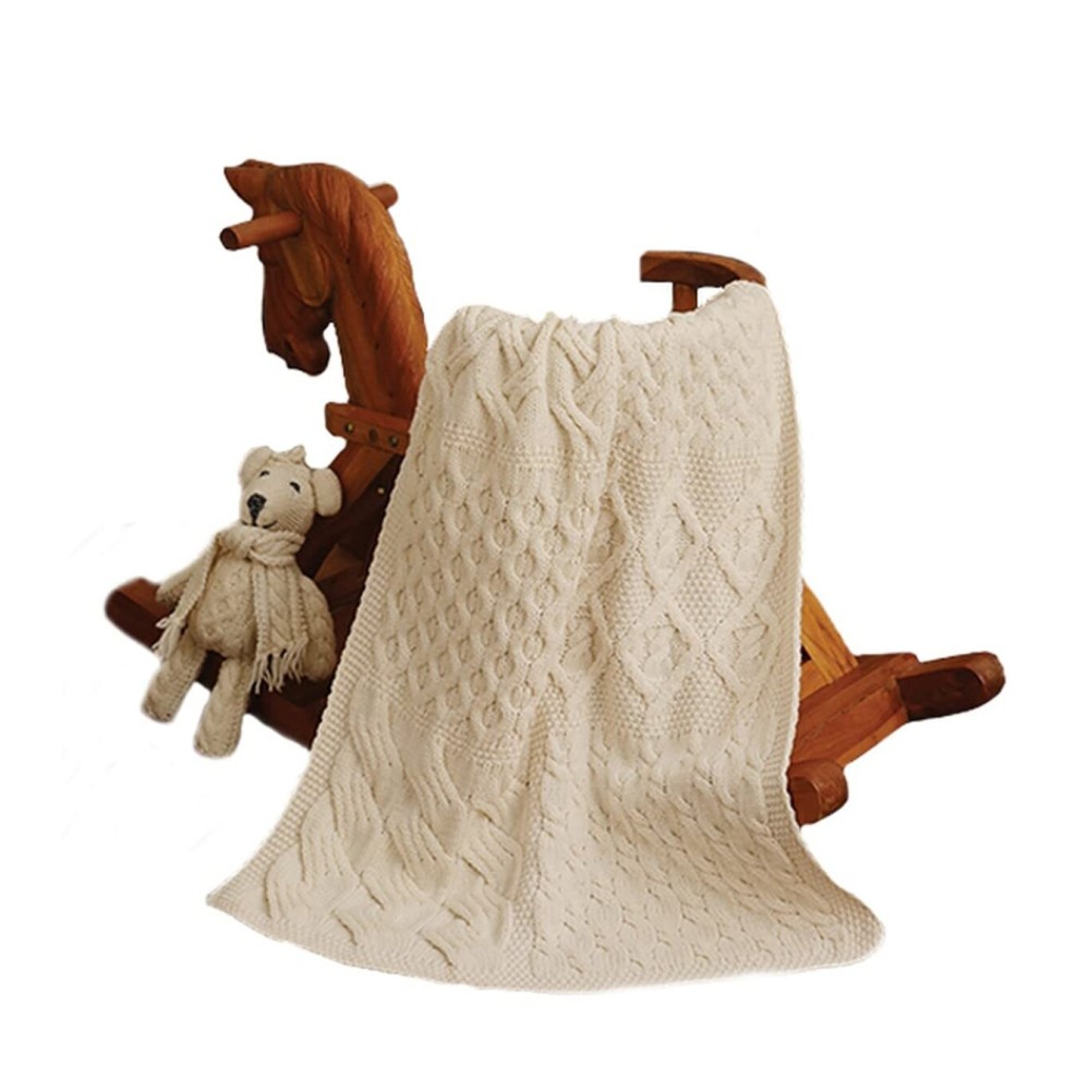 Aran Woollen Mills Irish Baby Blanket Supersoft Merino Cable Knit Throw Made in Ireland 22inch x 32inch (Oatmeal), 22inch x 32inch (56 x 81 cm)