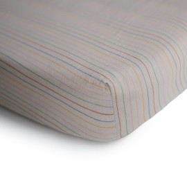 mushie Extra Soft Muslin Fitted Crib Sheet | 192 Thread Count | 28x 52 (Retro Stripes)