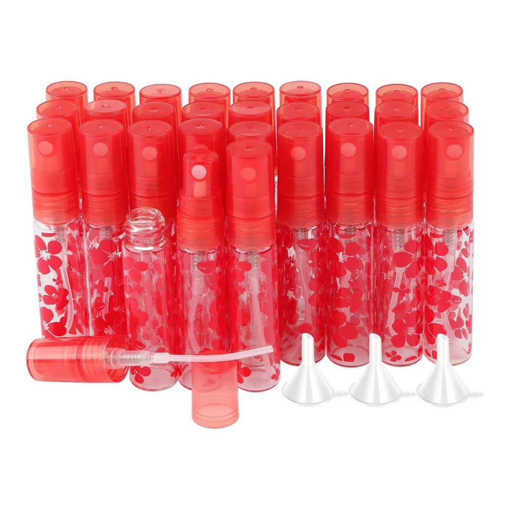 Newzoll 30Pcs Glass Spray Bottles Set, 5ml Empty Mini Sprayer Vials Refillable Fine Mist Atomizer Tubes Containers for Essential Oil Perfume, Red