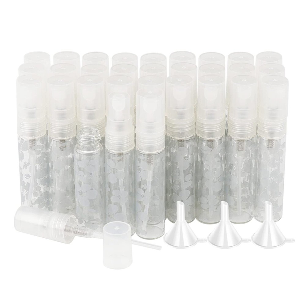 Newzoll 30Pcs Glass Spray Bottles Set, 5ml Empty Mini Sprayer Vials, Refillable Fine Mist Atomizer Tubes Containers for Essential Oil Perfume, Grey