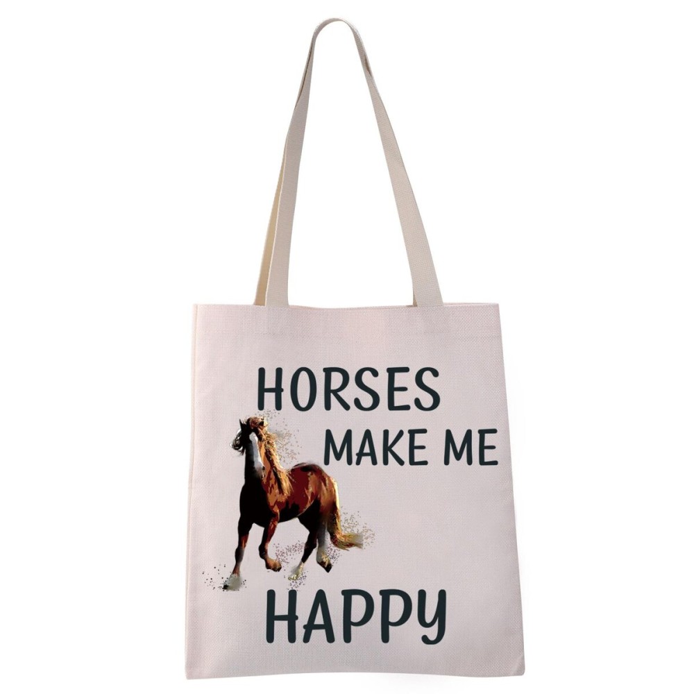 VAMSII Horse Tote Bag Horses Make Me Happy Shoulder Bag Horse Lover Gifts Funny Equestrian Gifts (HORSES MAKE tote)