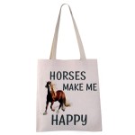 VAMSII Horse Tote Bag Horses Make Me Happy Shoulder Bag Horse Lover Gifts Funny Equestrian Gifts (HORSES MAKE tote)