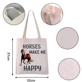 VAMSII Horse Tote Bag Horses Make Me Happy Shoulder Bag Horse Lover Gifts Funny Equestrian Gifts (HORSES MAKE tote)