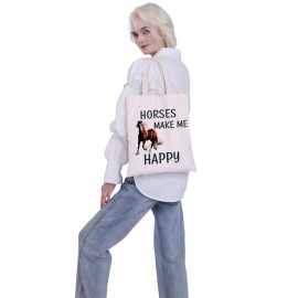 VAMSII Horse Tote Bag Horses Make Me Happy Shoulder Bag Horse Lover Gifts Funny Equestrian Gifts (HORSES MAKE tote)