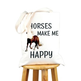 VAMSII Horse Tote Bag Horses Make Me Happy Shoulder Bag Horse Lover Gifts Funny Equestrian Gifts (HORSES MAKE tote)