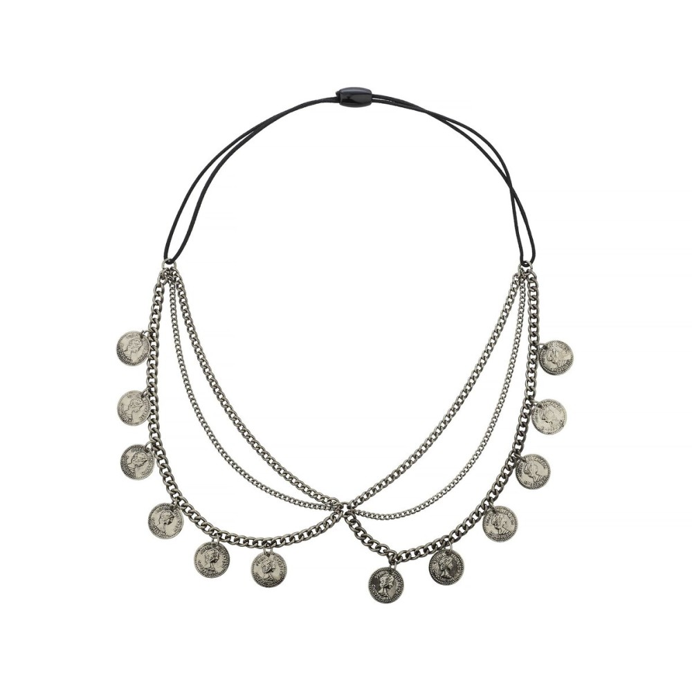 LUX ACCESSORIES Burnished-Silvertone Gypsy Style Coins Tassel Head Chain Head Piece Headbands