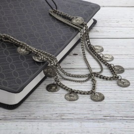 LUX ACCESSORIES Burnished-Silvertone Gypsy Style Coins Tassel Head Chain Head Piece Headbands