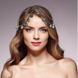LUX ACCESSORIES Burnished-Silvertone Gypsy Style Coins Tassel Head Chain Head Piece Headbands