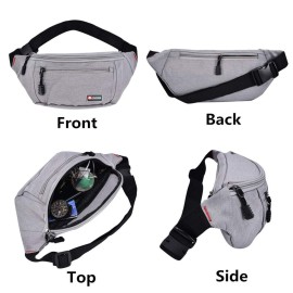 2 Packs Fanny Packs for Men and Women, Water Resistant Sports Waist Pack Bag Bum Bag for Travel Hiking Running (Black + Gray)