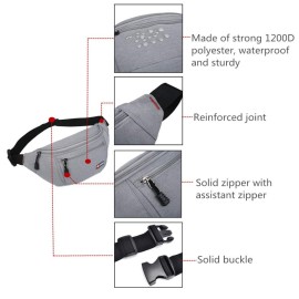2 Packs Fanny Packs for Men and Women, Water Resistant Sports Waist Pack Bag Bum Bag for Travel Hiking Running (Black + Gray)