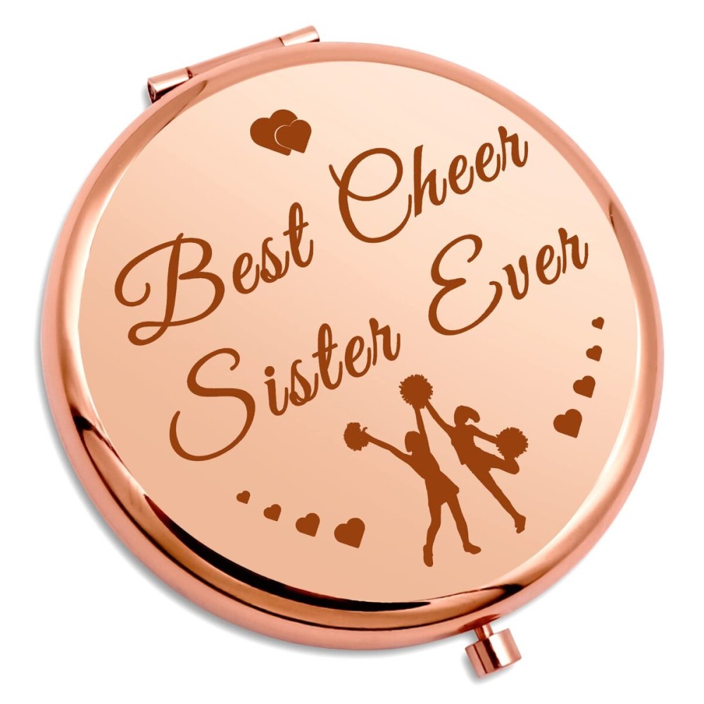 Cheer Gifts for Girls Sister Cheerleading Compact Makeup Mirror for Cheer Sister Team Best Friend Cheerleader Bestie Bff Christams Birthday Present Friendship Present for Her Pocket Makeup Mirror