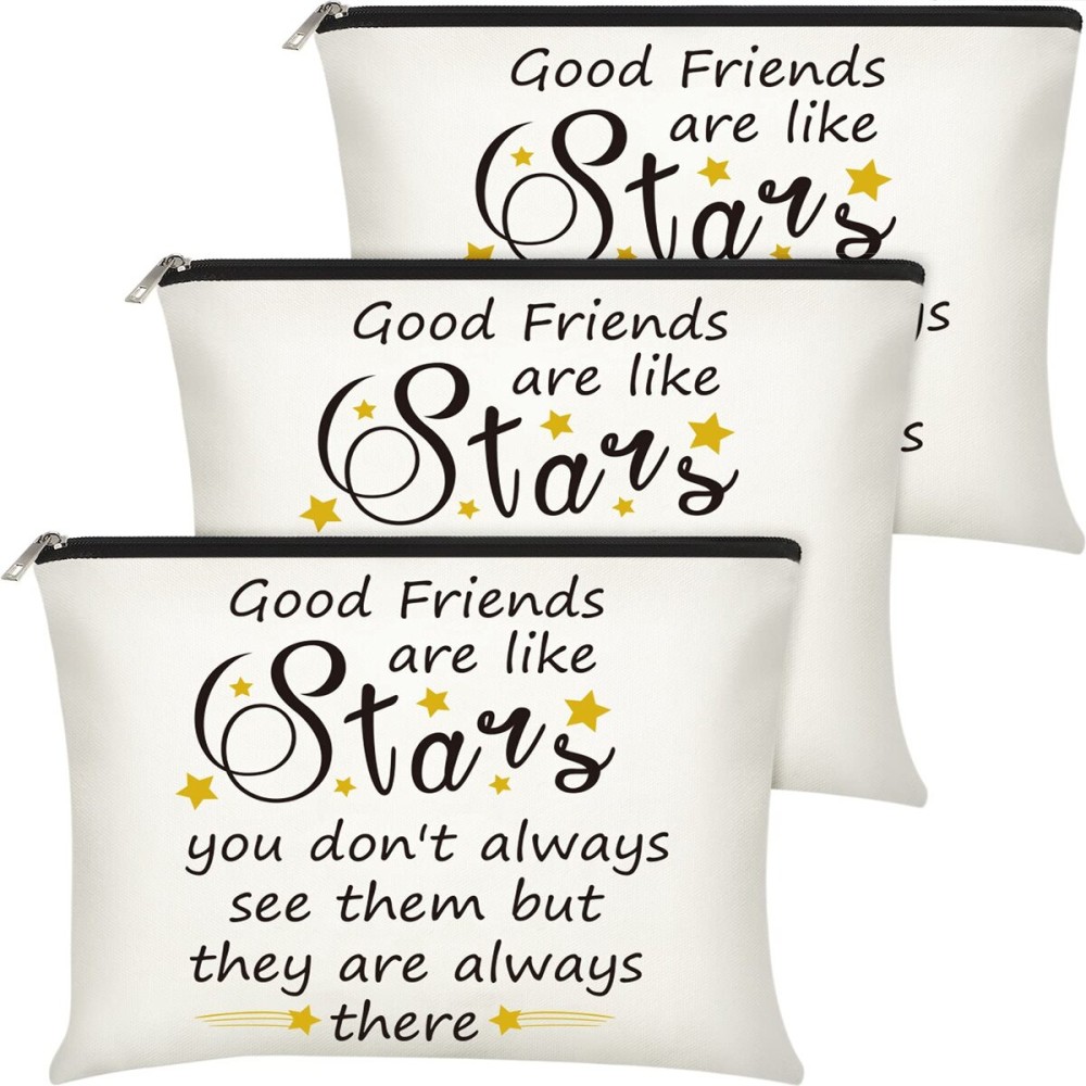 3 Pcs Good Friend Gifts Cosmetic Bag for Women Friendship Makeup Bag Travel Cases for Birthday Graduation Moving Away Christmas Bestie Soul Sister(Stylish Style)