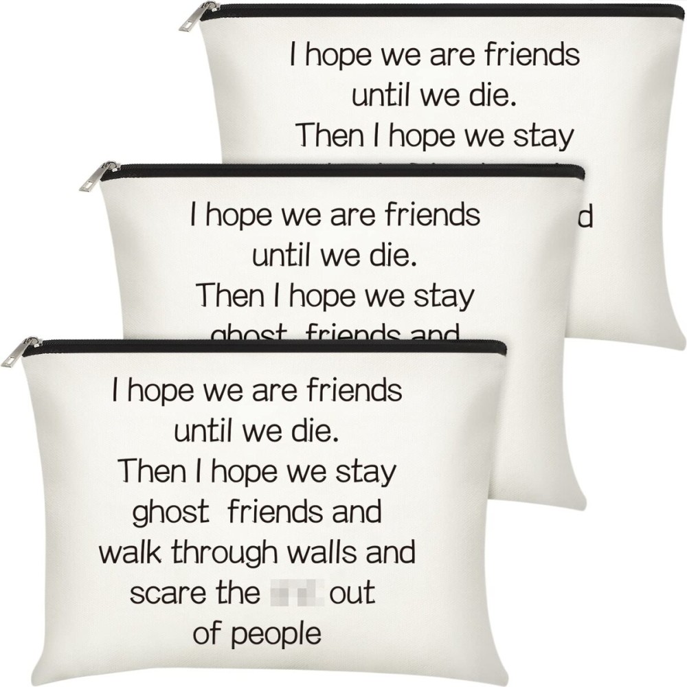 3 Pcs Good Friend Gifts Cosmetic Bag for Women Friendship Makeup Bag Travel Cases for Birthday Graduation Moving Away Christmas Bestie Soul Sister(Trend Style)