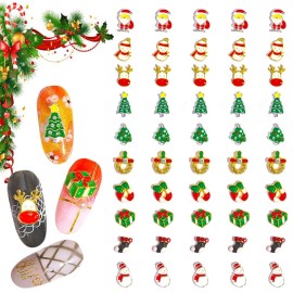 SILPECWEE 50 Pieces Christmas Nail Charms 3d Nail Art Charms Nail Jewels Nail Studs Nail Rhinestone Snowman Elk Holiday Nail Decoration Kit