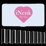 INENK Flattened No C Curve XXL Square Nail Tips, Clear Half Cover Tapered Square Straight Nail Tips Flat for Acrylic Nails Salons and DIY with a Box(500Pcs 10Sizes)
