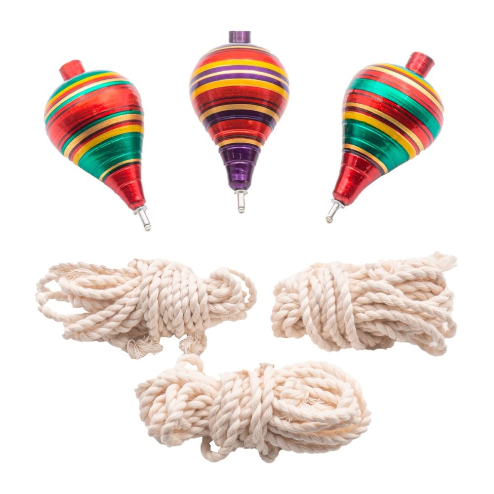 Spinning Top Trompo - 3-Pack Wood Carved Spinning Tops - Sturdy Steel Point for Enhanced Stability - Ideal for Beginners and Intermediates - Trompos de Mexico de Madera