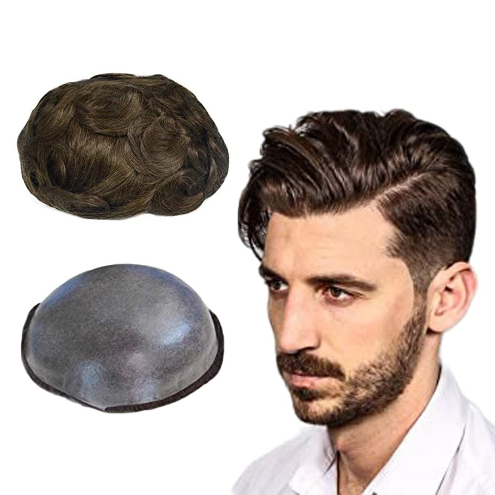 LLWear Toupee for Men Human Hair Mens Hair Pieces 0.06mm Soft Thin Skin Single Knotted Natural Wavy Men\'s Hair Replacement System with 8x10 Inch Cap 4(Light Brown Color) LLWear Toupee for Men Human Hair Mens Hair Pieces 0.06mm Soft Thin Skin Single Knotted Natural Wavy Men\'s Hair Replacement System with 8x10 Inch Cap 4(Light Brown Color)