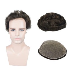 LLWear Toupee for men 100% European Real Human Hair Mens HairPieces 8x10 Inch Soft and Breathable Full French Lace Human Hair Replacement System for Man, 3(Brown Color)