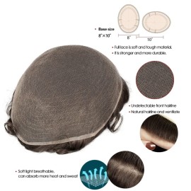 LLWear Toupee for men 100% European Real Human Hair Mens HairPieces 8x10 Inch Soft and Breathable Full French Lace Human Hair Replacement System for Man, 3(Brown Color)