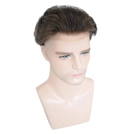 LLWear Toupee for men 100% European Real Human Hair Mens HairPieces 8x10 Inch Soft and Breathable Full French Lace Human Hair Replacement System for Man, 3(Brown Color)